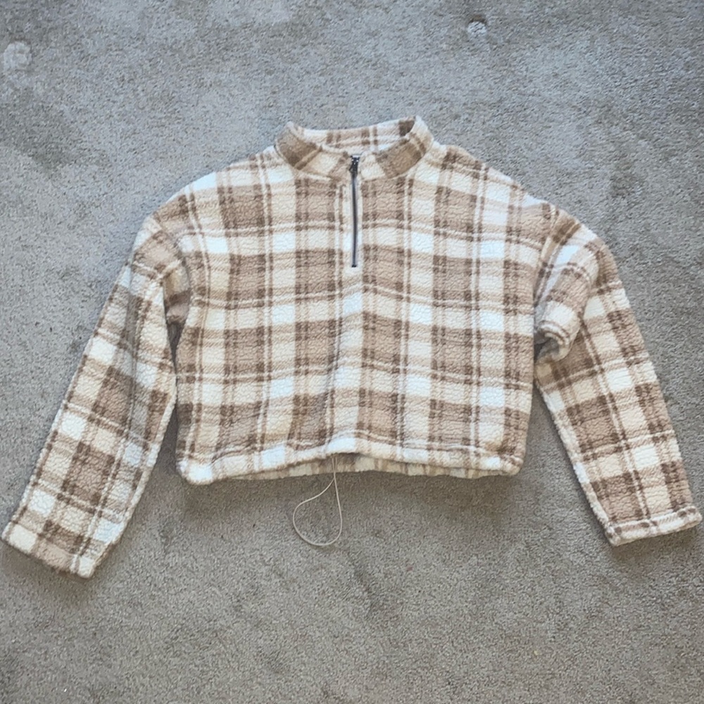 Tan and cream plaid fleece